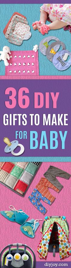 the book cover for 35 diy gifts to make for baby