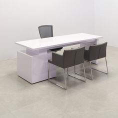 a white table with four chairs around it