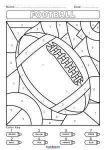 a football coloring page with numbers and colors for kids to color on the page is shown