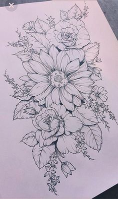 a pencil drawing of flowers on paper