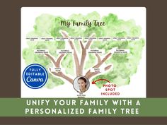 a family tree with the words, unifying your family with a personalized family tree