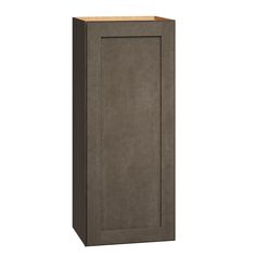 a tall cabinet with an open door on the front and bottom, in dark brown