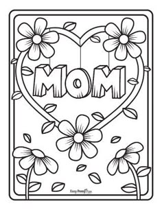 a mothers day card with flowers and the word mom on it in black and white