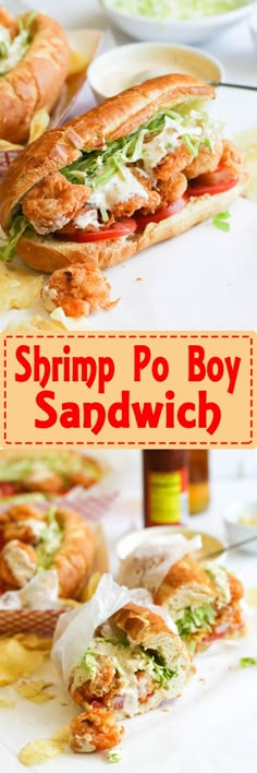 shrimp po boy sandwich with lettuce and tomato