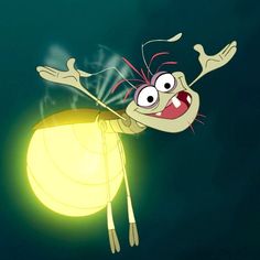 a cartoon character holding a glowing ball in the air