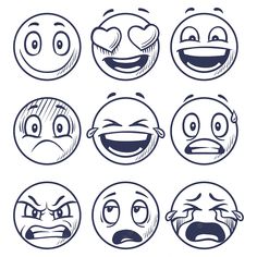 cartoon faces with different expressions drawn in black and white stock photo, images and royalty