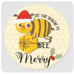 a christmas sticker with a bee on it