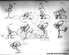 some sketches of people doing different things in the same direction, including one man and two women