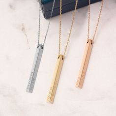 14K Solid Gold Personalized Triangle Bar Necklace, Three Sided Name Coordinate Necklace, Engrave Name Date Bar Necklace is a Bridesmaid Gift Longitude, coordinates, names, your special date or any word special for you are engraved. Material: Solid Gold, real gold (not gold-filled or no gold plated) Karat: 14 K (585) Bar Height: 30mm (1.18 inches) Bar Width: 3.25mm  (0.125 inches) The bar and the chain is solid 14k gold. The material is not gold filled or gold plated. The necklace is made of real Triangle Bar, Date Bar, Date Bars, Mama Necklace, Urn Necklaces, All Names, Zodiac Necklaces, Evil Eye Necklace, Bar Height