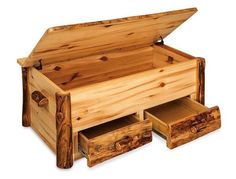 an open wooden box with two drawers