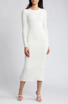 White Dresses Classy, Midi Dress Classy, Long Sleeve White Midi Dress, White Dress Winter, White Sweater Dress, Midi Dress Formal, Korean Casual Outfits, Cashmere Dress, Naked Wardrobe