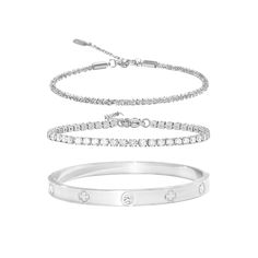 PRICES MAY VARY. 【3PCS/SET FOR LAYERING】Our dainty silver bracelet set includes glossy bangles, cubic zirconia bracelets, and twisted sparkle glitter chain bracelet, perfect for layering or wearing alone for everyday elegance. 【BRACELET MATERIAL】Our silver bangle bracelet features a minimalist design with round Cubic Zirconia stones that add just the right amount of sparkle. Made from hypo-allergenic stainless steel, it's strong, durable, and perfect for everyday wear. 【PERFECT SIZE】With a stron Friendship Bracelets Diamond, Expensive Bracelets, Layered Silver Bracelets, Bracelets Friendship, Bracelets Diamond, Bracelet Set Silver, Christmas Board, Bracelets Silver, Cubic Zirconia Bracelet