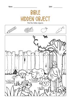 the bible coloring page for children with an image of jesus in the garden and other animals