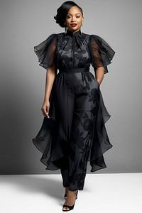 Xpluswear What To Wear To A Boxing Event, 1940s Black Fashion, Black Dress To Wear To A Wedding, Wedding Officiant Attire Women, Dressing Up A Black Dress, Black Formal Dress Plus Size, Outfits For Big Belly Women, Jumpsuit For Plus Size Women, Black Dress For Wedding