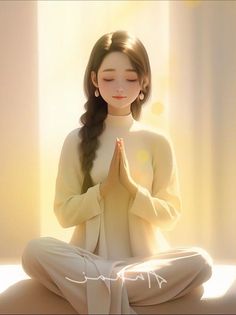 a woman sitting in a lotus position with her eyes closed