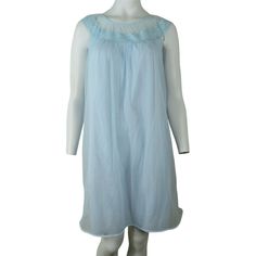 "LOVELY AND FEMININE WITH TONS OF VINTAGE CHARM Vanity Fair Vintage 50s/60s Chiffon Short Nightgown in Light Blue Two layers of nylon Especially Pretty Lace Made in the USA Size: Small 36\" length (shoulder to hem) 38\" bust (19\" seam to seam) Wonderful Vintage Condition item#0225/098897" 60s Vanity, Vintage Lounge, Chiffon Shorts, Chiffon Overlay, Women's Nightgowns, Sheer Chiffon, Lace Making, Vintage 60s, Vanity Fair