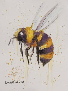 a painting of a bee on a white background