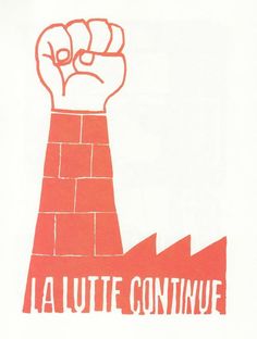 an image of a red fist raised in the air with words la lutte continue on it