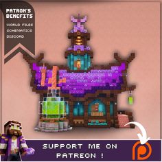 an image of a house made out of pixelons with the text support me on pattern