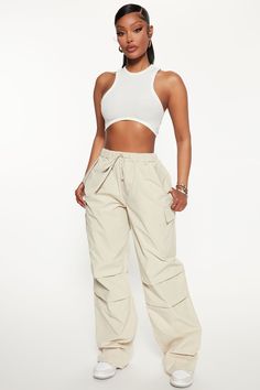 Available In Taupe. Jogger Low Rise Drawstring Waistband Wide Leg Pockets Slouchy Fit Non Stretch Self: 100% Polyester Imported | Bad Habits Slouchy Cargo Parachute Jogger Pant in Taupe size 3X by Fashion Nova Camo Jogger Pants, Taupe Fashion, Chica Cool, Fashion Nova Outfits, Cutout Bodysuit, Bad Habits, One Shoulder Tops, Bottom Clothes, White Fashion