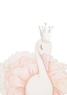 a white swan with a crown on it's head is standing in front of a white background