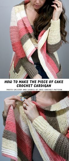 a woman wearing a multicolored knitted shawl with text overlay that reads, how to make the best of cake crochet