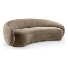 the curved sofa is made out of sued