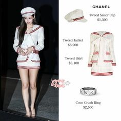 Jennie In Chanel, Kpop Outfits Blackpink, Outfit Blackpink, Blackpink Dress, Yebin Dia, Jennie Style, Fashion Mumblr, Fashion Outfits Korean, Sailor Cap