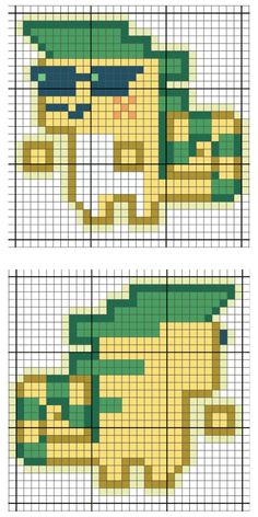 two cross stitch patterns showing the same pattern as each other, with different colors and sizes