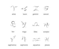 the zodiac signs and their meanings are shown in this handwritten font, which is also used