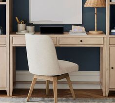 a chair sitting in front of a wooden desk