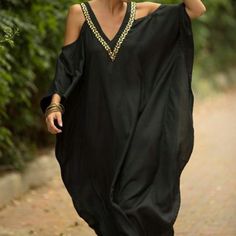 *Loose Cover-Up Dress Offers A Flowing And Relaxed Fit, Accommodating Us Sizes From S Up To 3xl. Bust: 66.14" Waist: 66.14" Length: 52.36" *With An Exquisite Embroidery V-Neck And Cold Shoulder, This Kaftan Dress Is Not Sheer, Making An Elegant And Classy Look To Your Outfits. *The Long Caftan Dress Is Made Of Soft And Lightweight Fabric, Giving You A Relaxed And Breathable Feel And Keeping You Comfortable And Cozy All Day. *This Is Not Only A Stylish Cover-Up But Also A Versatile Piece That Can Classy Clothing, Fresh Dress, Batwing Dress, Cold Shoulder Maxi Dress, Maxi Robes, Swimsuit Dress, Summer Maxi, Dresses By Length, Dress Clothes