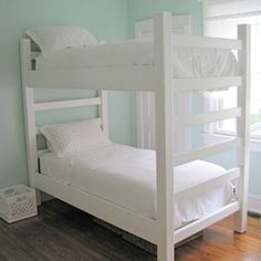 camper bunk bed sheets Diy Bunk Beds Plans, Beds For Small Rooms, Diy Bunk Bed, White Bunk Beds, Bunk Beds With Stairs, Bed Parts, Bunk Bed Designs