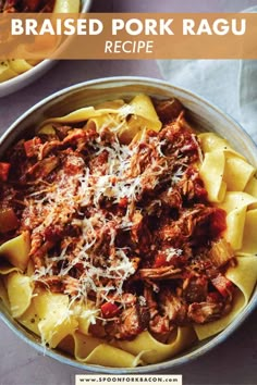 two bowls filled with cooked pork ragu