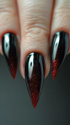 Cat Eye Nails Red Cat Eye Halloween Nails, Halloween Cats Eye Nails, Cats Eye Halloween Nails, Cat's Eye Nails, Vampire Aesthetic Nails, Black And Red Cat Eye Nails, Cat Eye Nails Halloween, Vampire Inspired Nails, Dark Red Cat Eye Nails