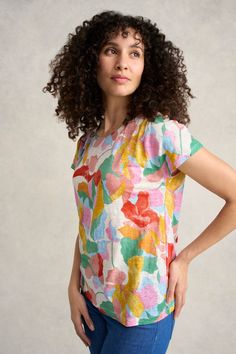 Printed Linen T-Shirt - Abstract Floral Print Abstract Floral Design, Linen Tshirts, Pink Houses, French Linen, Printed Linen, New Print, Daily Look, Abstract Floral, Mix And Match