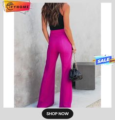 Women's Dress Pants Wide Leg Pants Trousers Rose Red Black Fashion Daily Work Split Micro-elastic Full Length Comfort Plain S M L Xl Summer Stretch Dress Pants In Solid Color, Stretch Dress Pants For Summer, Stretch Solid Color Summer Dress Pants, Non-stretch High Waist Pink Pants, High Waist Non-stretch Pink Pants, Pink High Waist Non-stretch Pants, Casual Purple Pants For Party, Pink Stretch Wide Leg Pants With Elastic Waistband, Pink Long Pants With Solid Color