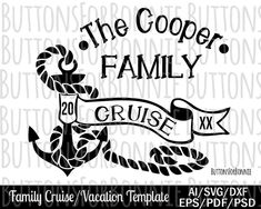 the cooper family cruise svg file is shown in black and white with an anchor on it