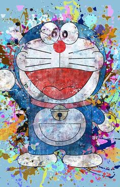 a painting of a cartoon character with paint splatters on it