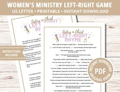 the women's ministry left - right game is shown with instructions for how to use it