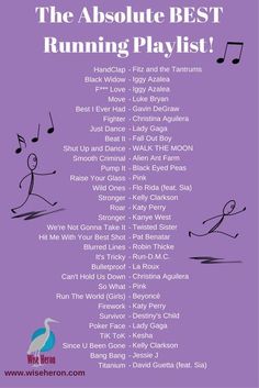 an advertisement for the absolute best running playlist, with music notes on purple background