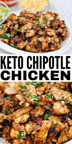 keto chipotle chicken on a white platter with lettuce