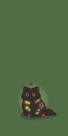 a black cat with christmas lights on its chest