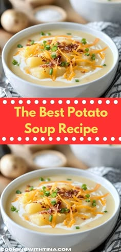 the best potato soup recipe in two bowls