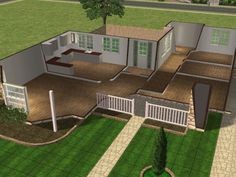 an artist's rendering of a house in the middle of a yard