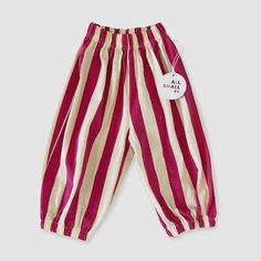 Carousel Stripe Pants | All Small Co Casual Cotton Pajama Party Pants, Casual Cotton Pants For Pajama Party, Trendy Cotton Loungewear Pants, Playful Pants With Elastic Waistband And Relaxed Fit, Playful Relaxed Fit Bottoms With Elastic Waistband, Playful Cotton Bottoms With Relaxed Fit, Pink Cotton Sweatpants, Cotton Sweatpants With Elastic Waistband For Pajama Party, Pink Cotton Sweatpants With Elastic Waistband