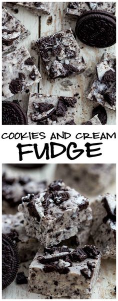 cookies and cream fudge are stacked on top of each other