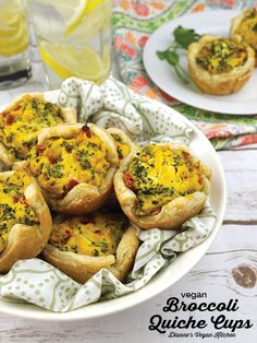 broccoli quiche cups in a white bowl