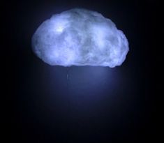 a white cloud floating in the dark with a light shining on it's side