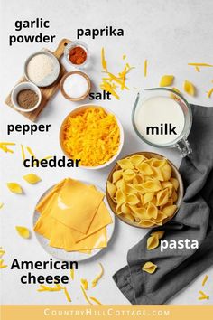 ingredients to make pasta on a white table with yellow and black text that says, how to make pasta